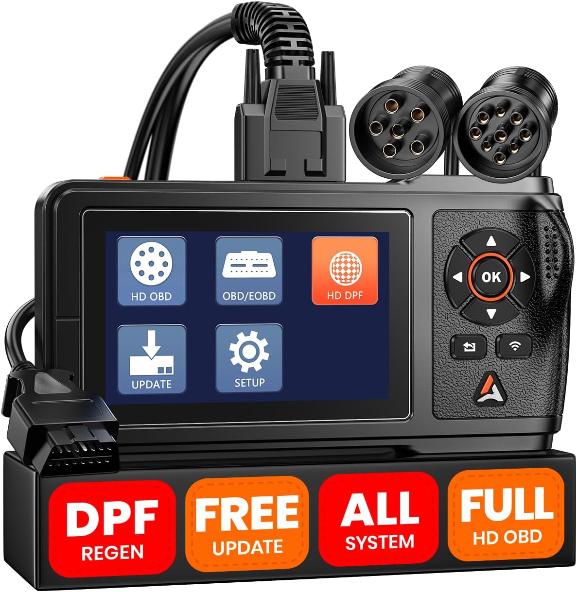 ANCEL HD431 Heavy Duty Truck Scanner, DPF Regen & Forced Reset for Paccar & Detroit Engines, Full System Diagnostics Diesel Code Reader, Professional OBD2/HDOBD Mechanic Tool for Commercial Vehicles