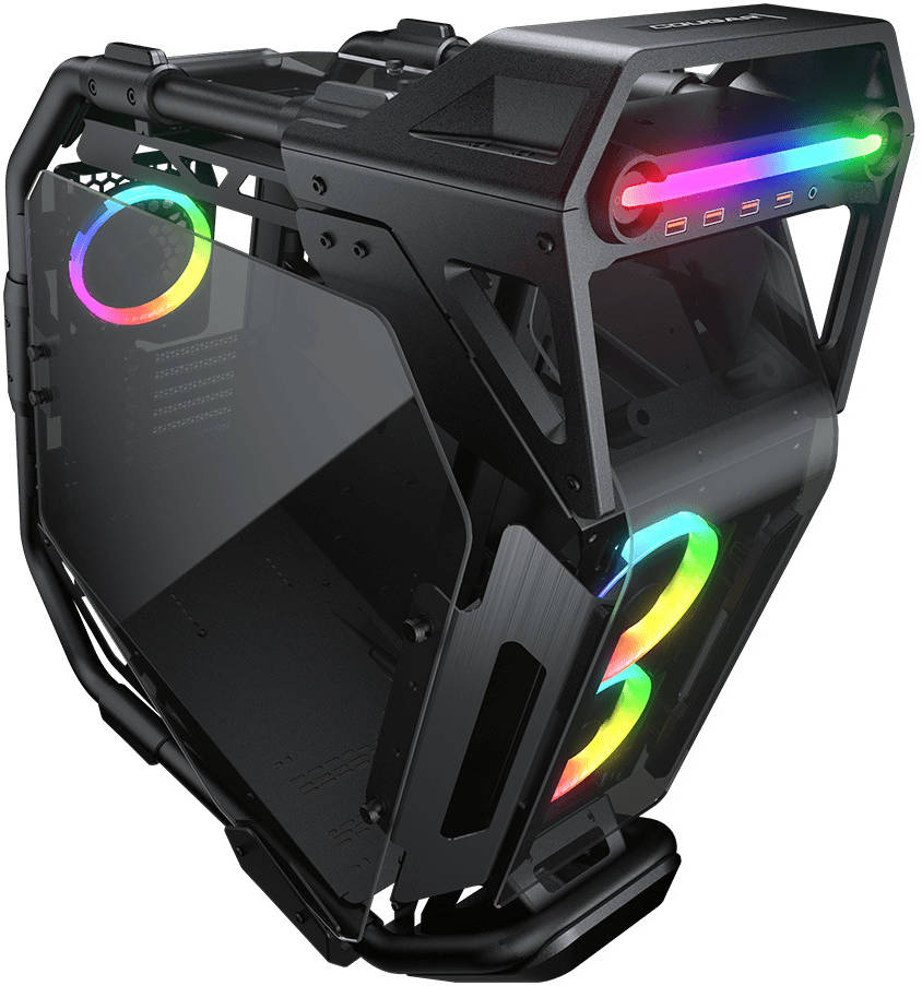 COUGAR CRATUS ATX Mid-Tower RGB Case with Variety Customization & Convection Dynamics, Temp Glass, Up to 360mm Radiator & 9*120mm Fans, Dynamic Lighting, USB 3.0/Type-C, Back | 385LMS0.0001
