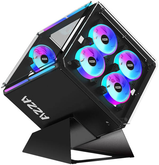 Azza CUBE 802F ATX Computer Case, 5x 120mm AZZA Hurricane II ARGB Pre-Installed Fans, Up to 240mm Radiator & 5x Fans Support, Dual-Chamber Chassis, Black | 52064