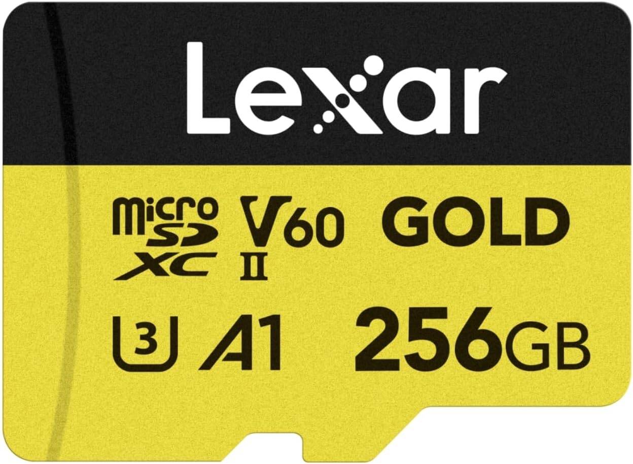 Lexar Gold Micro SD Card 256GB, microSDXC UHS-II Memory Card, V60, U3, A1, C10 microSD Card, Up to 280MB/s Read Speed, for Drone/Action Camera/UHS-II Gaming Device (LMSGOLD256G-BNNG)