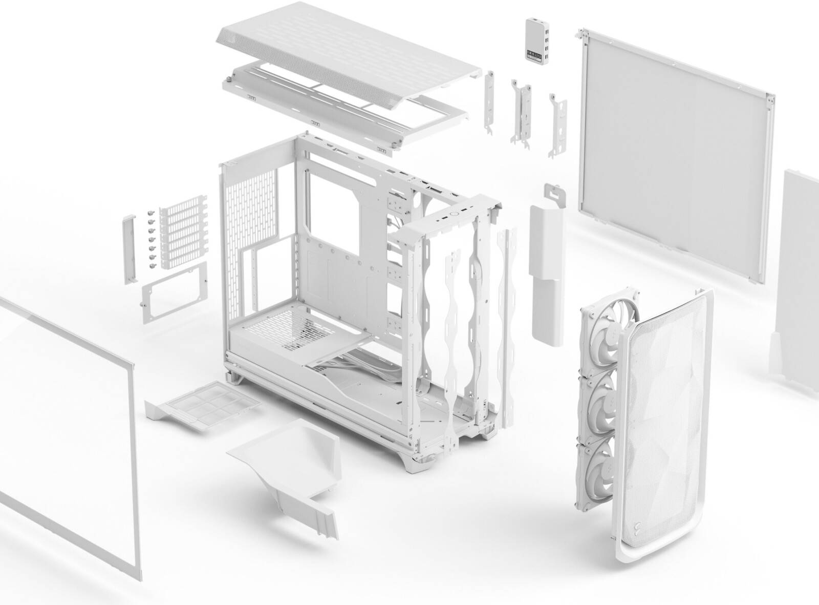Fractal Design Meshify 3 XL Ambience Pro RGB ATX Full Tower Computer Case, 3x Momentum 14 Fans, Up to 420mm Radiator, Cable Organizers, Clear Tint Glass Panel, Tempered Glass, White | FD-C-MES3X-05