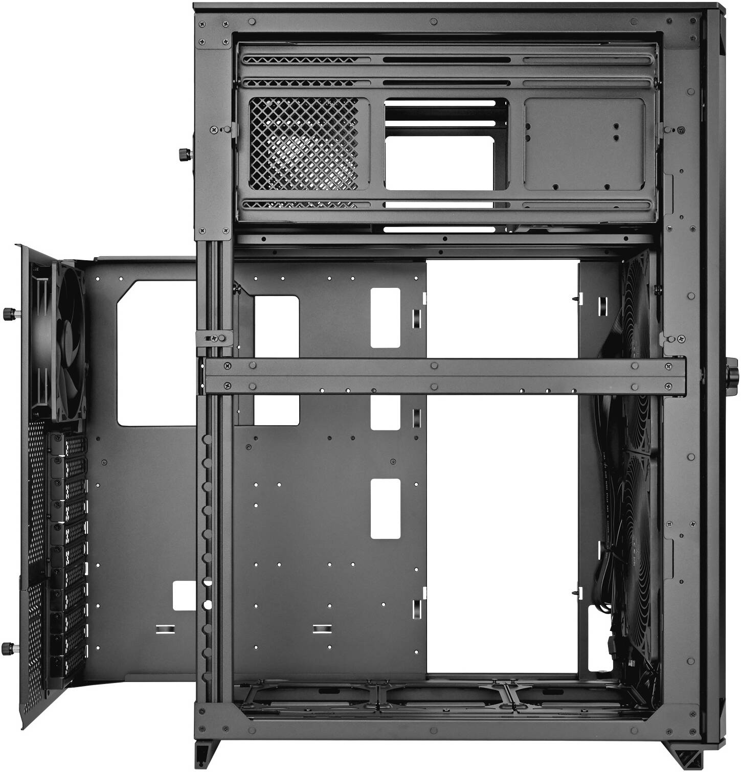 SilverStone ALTA D1 Full Tower Modular Workstation Chassis, 2x 180mm & 1x 140mm Black Pre-Installed Fans, 360mm Radiator Support, 4 x Internal 3.5" Drive Bays, Mesh Side Panel, Black | SST-ALD1B