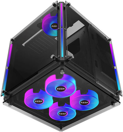 Azza CUBE 802F ATX Computer Case, 5x 120mm AZZA Hurricane II ARGB Pre-Installed Fans, Up to 240mm Radiator & 5x Fans Support, Dual-Chamber Chassis, Black | 52064