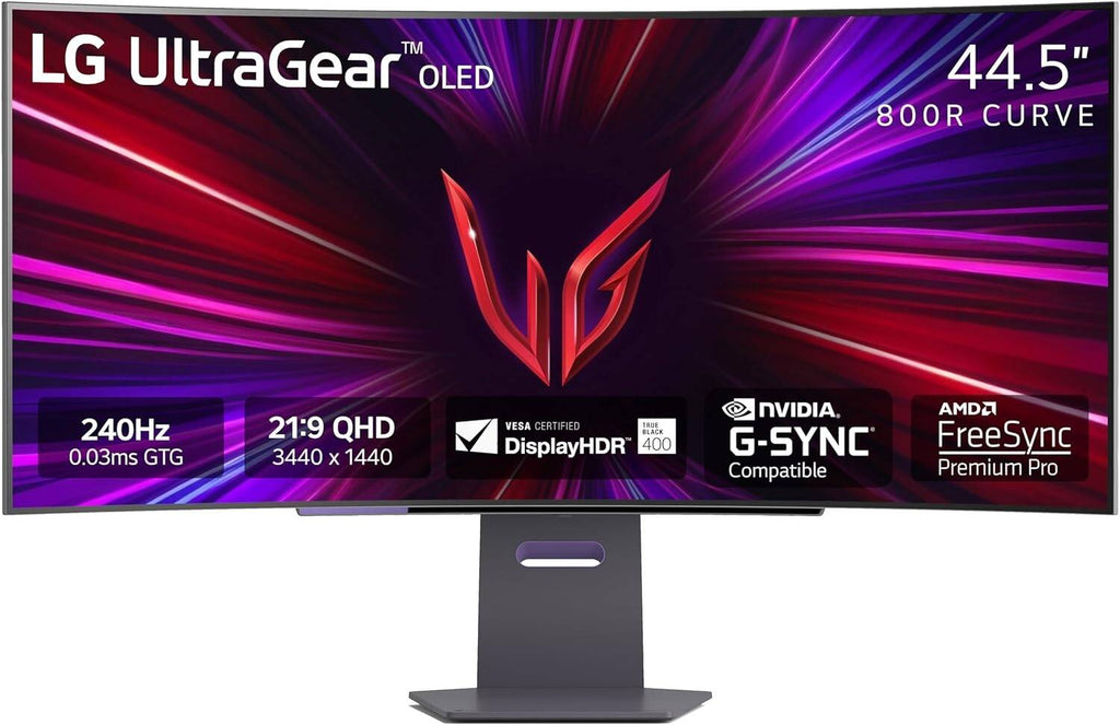 LG 45GS95QE Curved Gaming Monitor, 45" WQHD OLED Display, 240Hz Refresh Rate, 0.03ms (GtG) Response Time, AMD FreeSync Premium Pro & NVIDIA G-Sync Compatible, Black | 45GS95QE