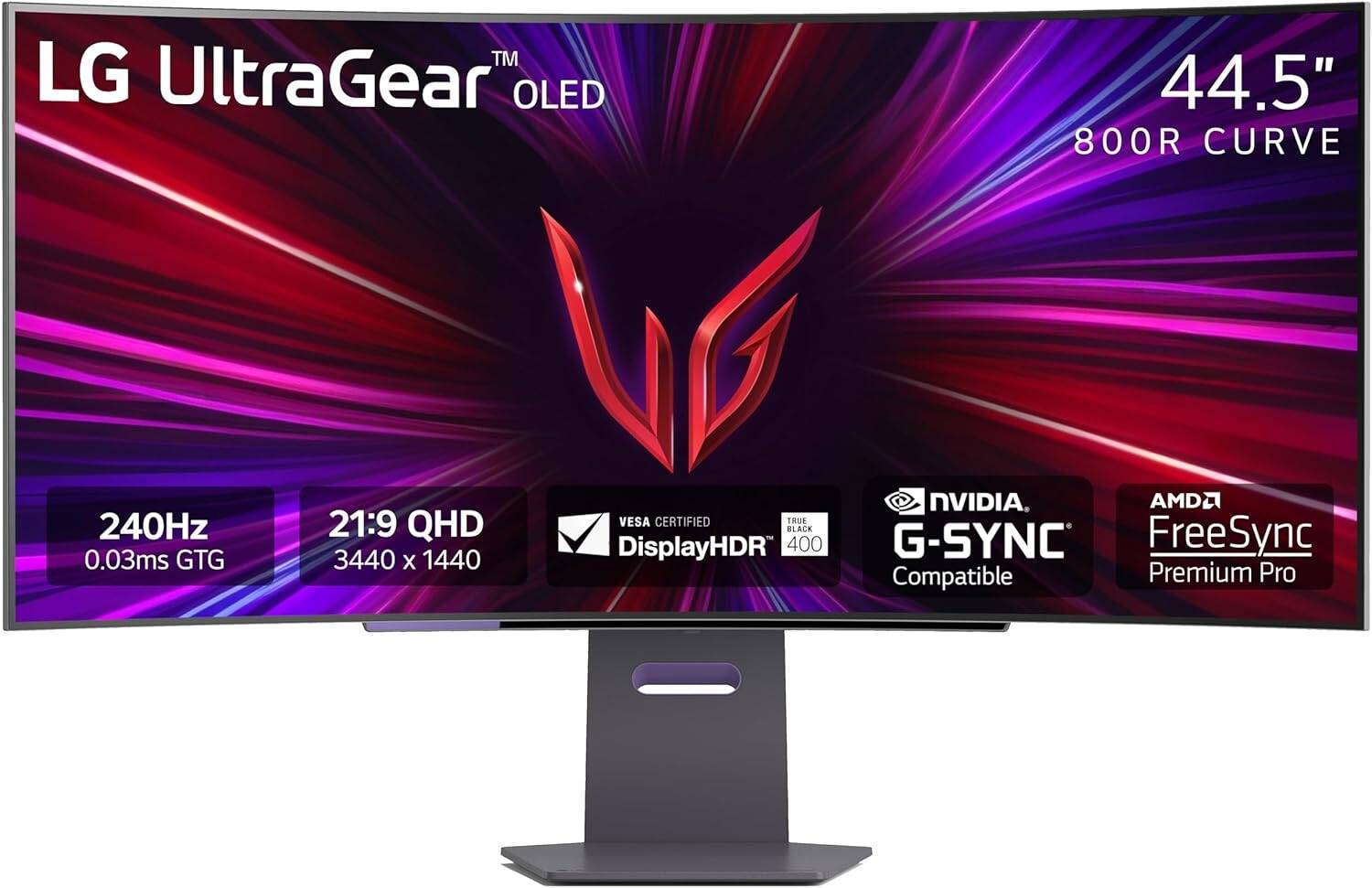LG 45GS95QE Curved Gaming Monitor, 45" WQHD OLED Display, 240Hz Refresh Rate, 0.03ms (GtG) Response Time, AMD FreeSync Premium Pro & NVIDIA G-Sync Compatible, Black | 45GS95QE