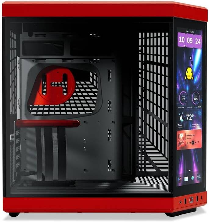 HYTE Y70 Touch Infinite Dual Chamber Mid-Tower ATX Computer Case, 14.5" 688 x 2560 (2.5K) Touch Display, Up to 10 Fans & 360mm Radiator Support, Red-Black | CS-HYTE-Y70TI-RB