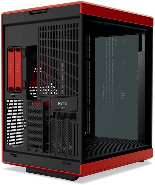 HYTE Y70 Touch Infinite Dual Chamber Mid-Tower ATX Computer Case, 14.5" 688 x 2560 (2.5K) Touch Display, Up to 10 Fans & 360mm Radiator Support, Red-Black | CS-HYTE-Y70TI-RB