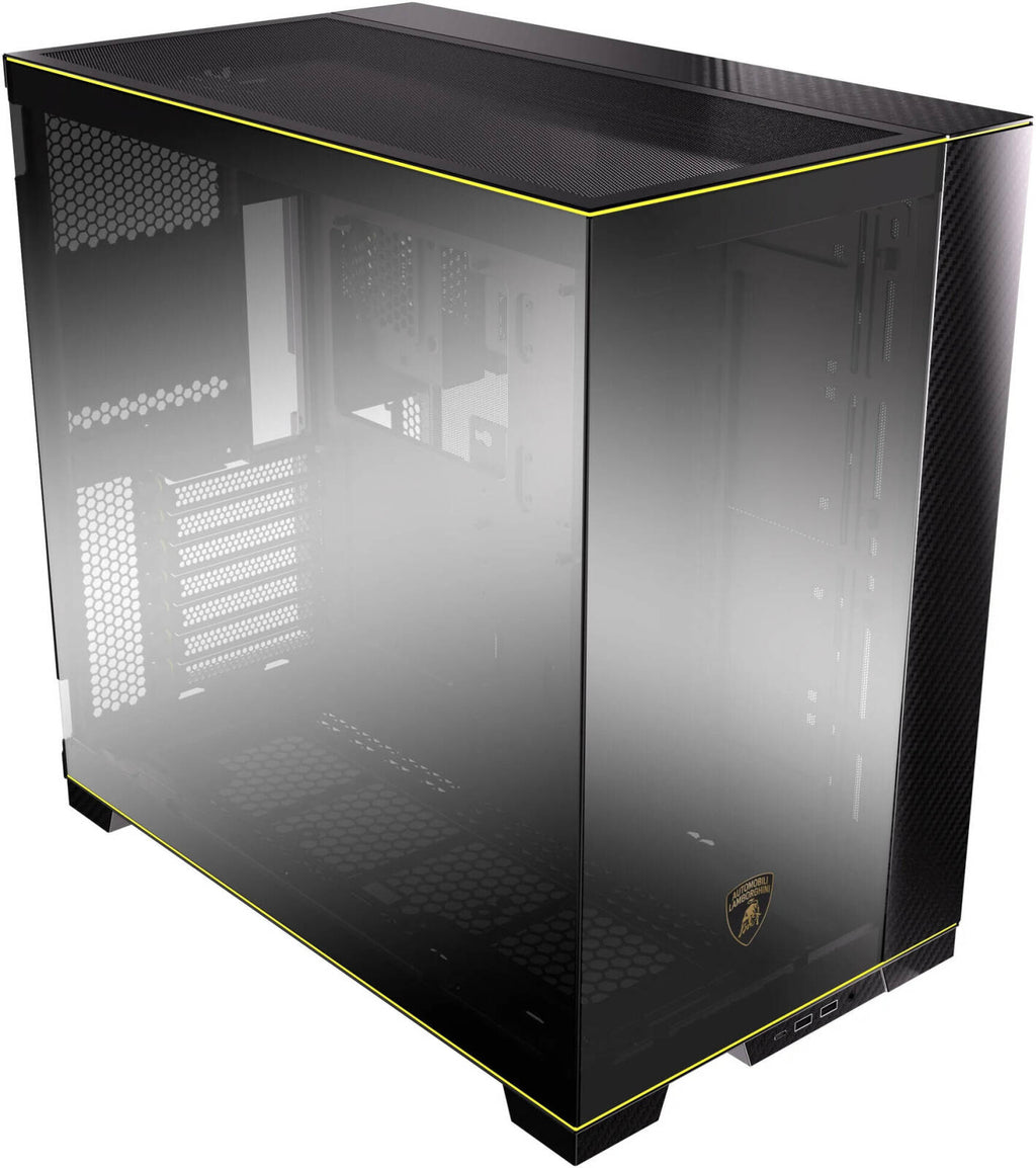 Lian Li O11D EVO RGB Automobili Lamborghini Edition Tower Computer Case, Up to 420mm Radiator & 9x Fan Support, 5″ LCD Display, 4mm Tempered Glass Panel Material, Black | G99.O11DERGBL.00
