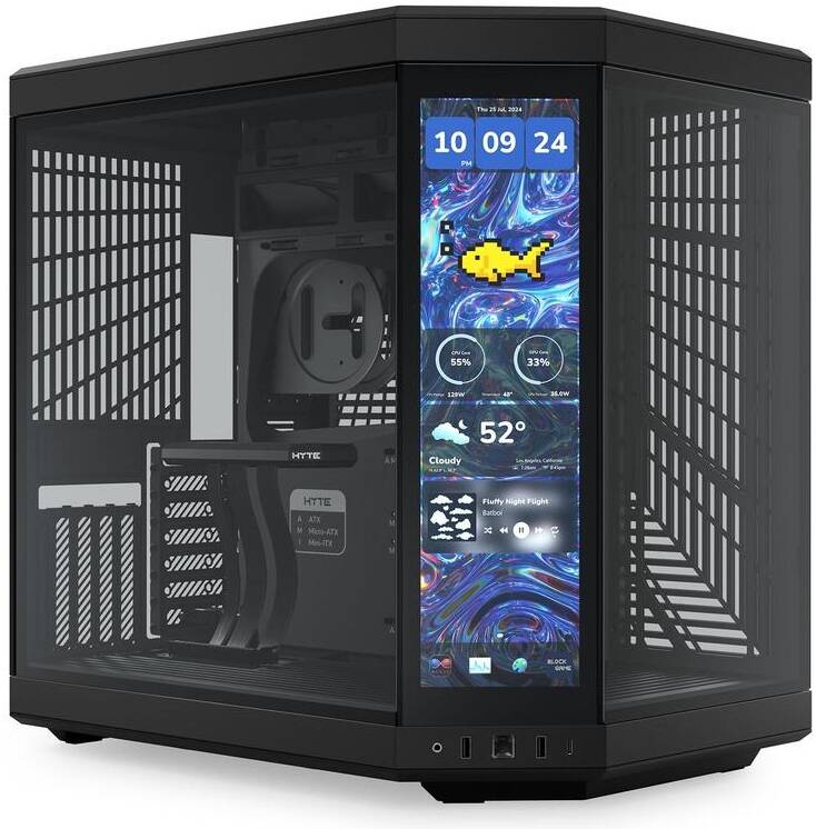 HYTE Y70 Touch Infinite Dual Chamber Mid-Tower ATX Computer Case, 14.5" 688 x 2560 (2.5K) Touch Display, Up to 10 Fans & 360mm Radiator Support, Black | CS-HYTE-Y70TTI-BB