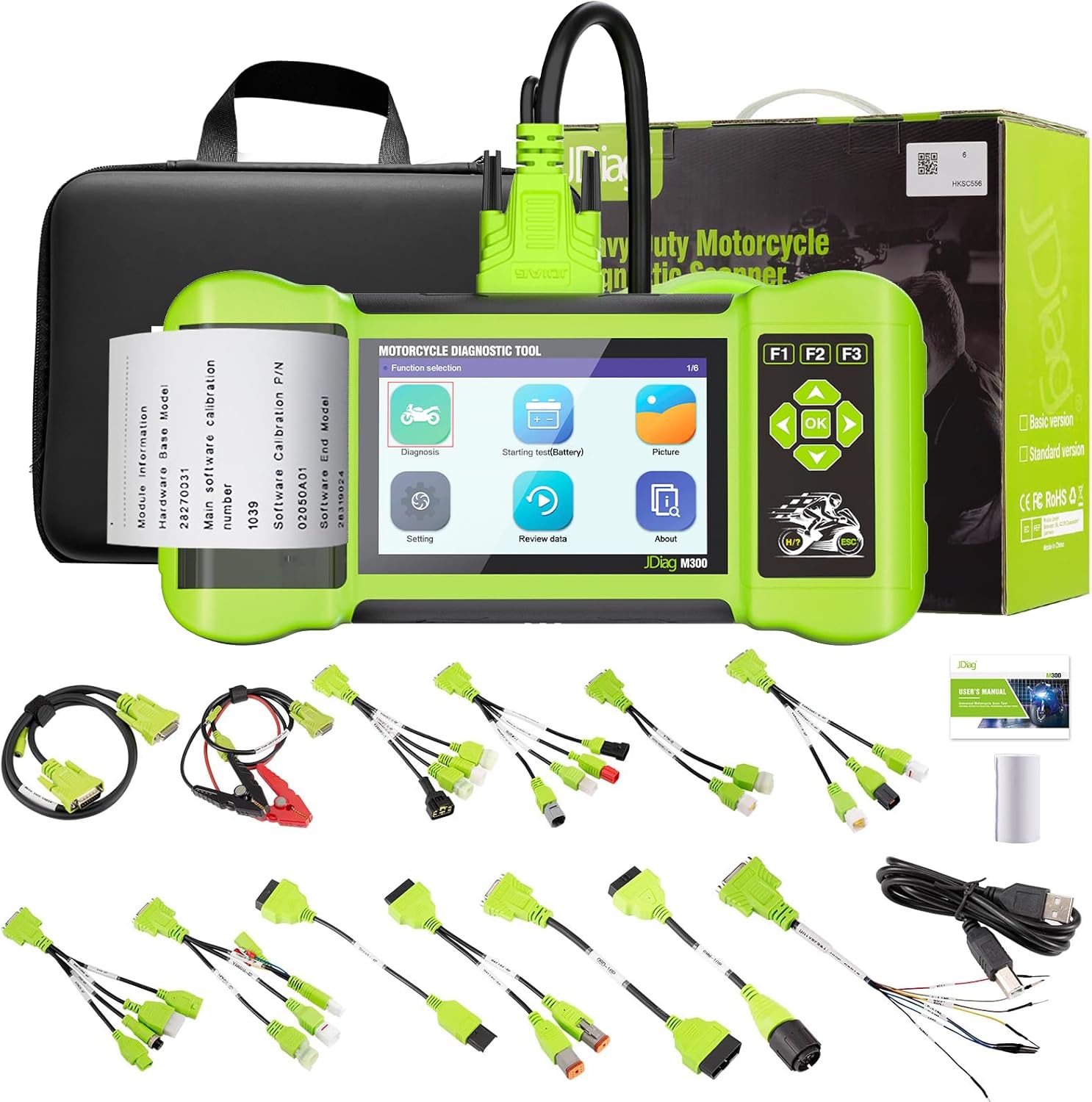 Motorcycle Scanner Diagnostic Tool, Battery Tester for Motorbike with Printer, Motorcycle Check Engine Code Reader, Read/Clear Fault Code, M300