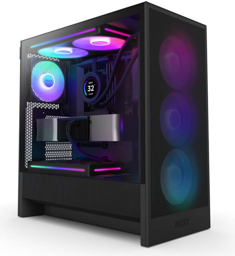 NZXT H5 Flow RGB Edition Compact ATX Mid-Tower Airflow Case, 1x F360 RGB Core & 1x F120Q Pre-Installed Fan, SGCC Steel, Dark Tinted Tempered Glass Materials, Black | CC-H52FB-R1